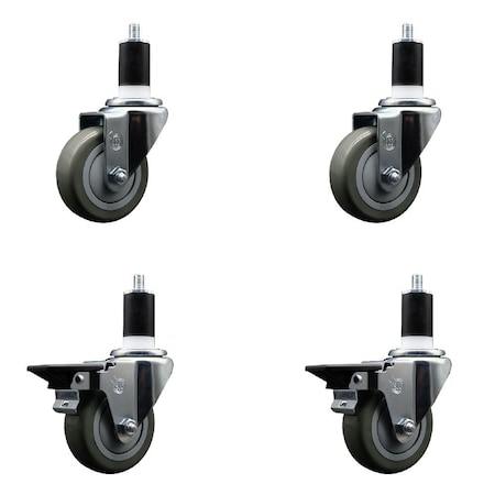 Service Caster 3.5'' Gray Poly Wheel Swivel 1-1/2'' Expanding Stem Caster Set 2 Brakes, 4PK SCC-EX20S3514-PPUB-2-PLB-2-112